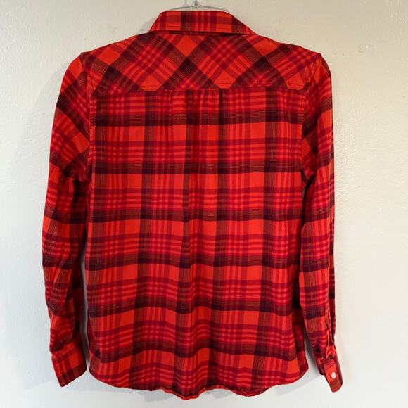 Land’s End Women’s Orange Plaid Flannel Buttondown shirt size 10 - Picture 6 of 8